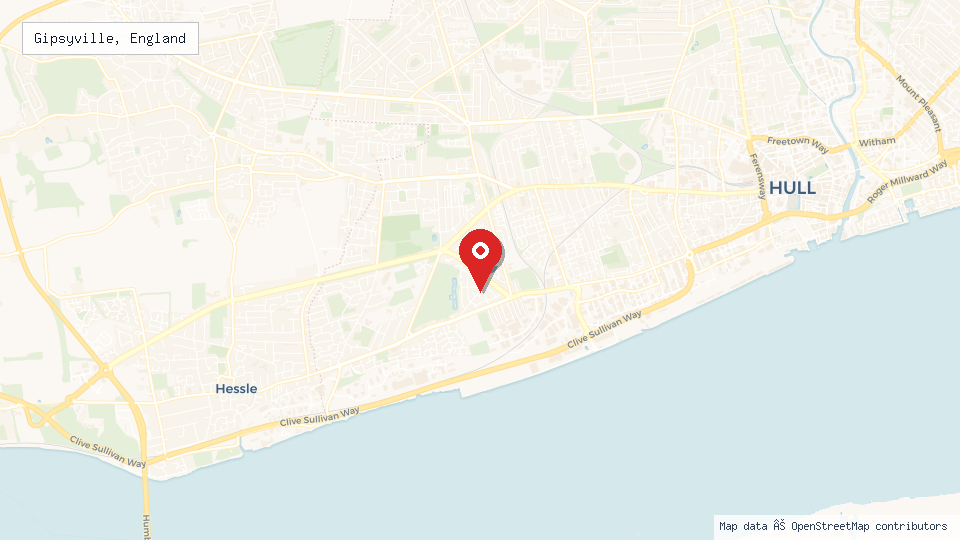Street map of Gipsyville, England with location pin