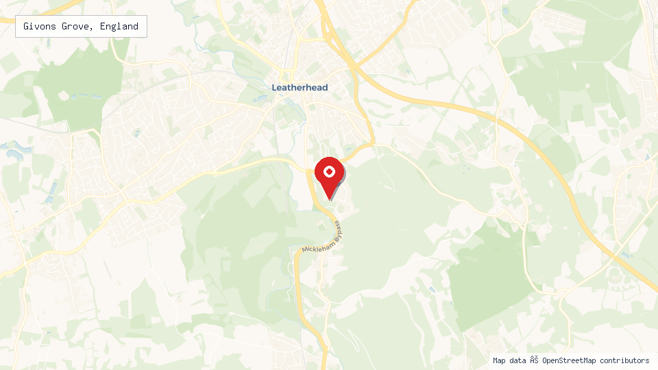 Street map of Givons Grove, England with location pin