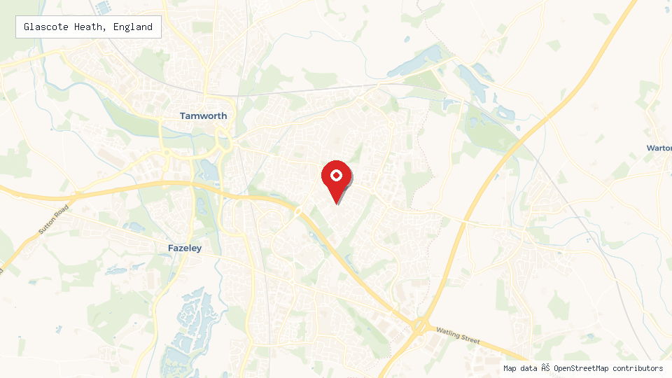 Street map of Glascote Heath, England with location pin