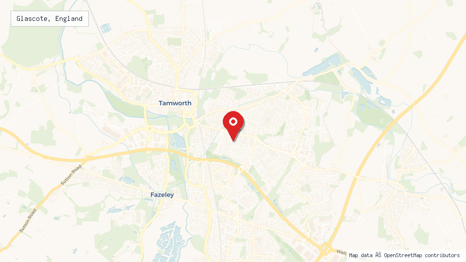 Street map of Glascote, England with location pin