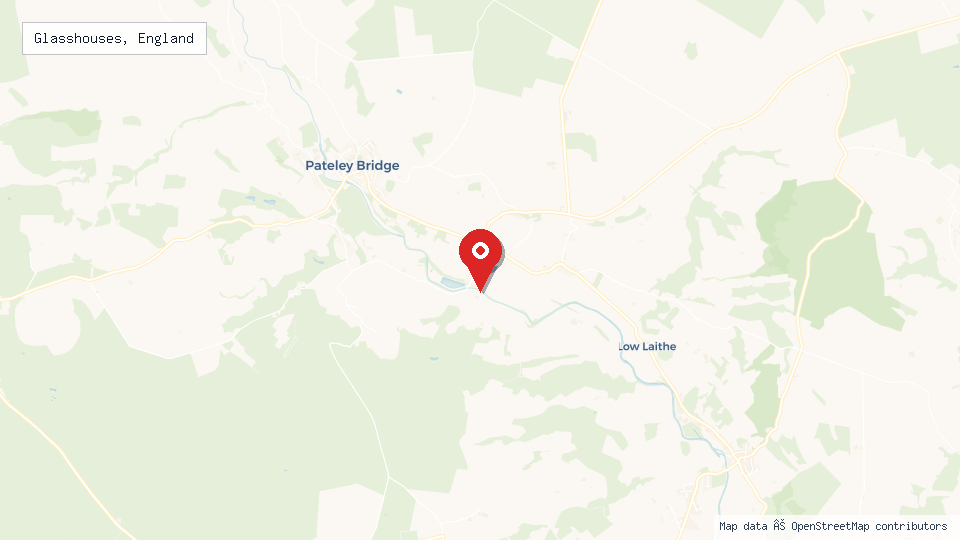 Street map of Glasshouses, England with location pin