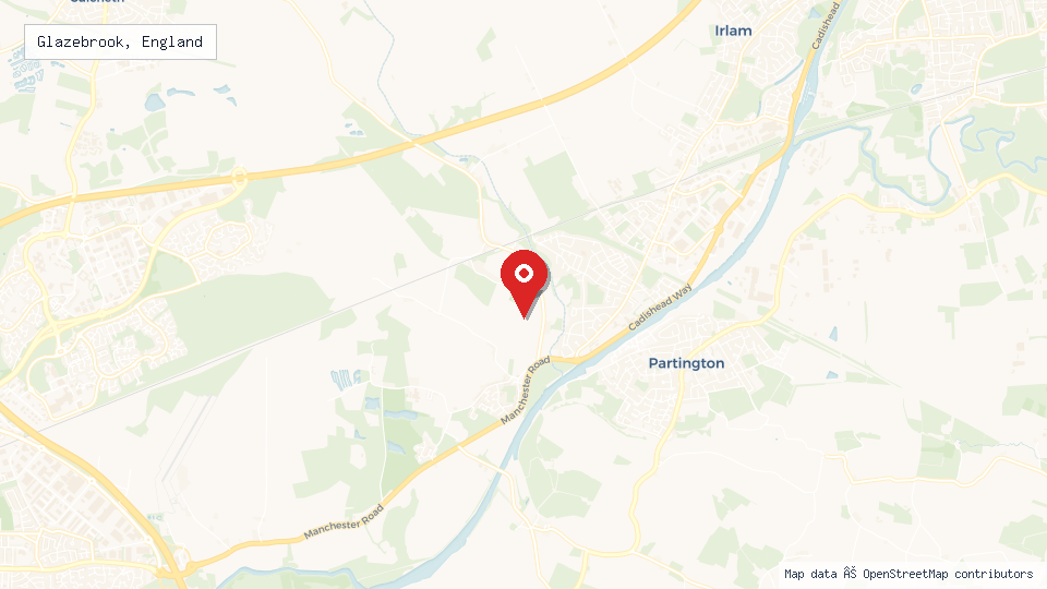 Street map of Glazebrook, England with location pin