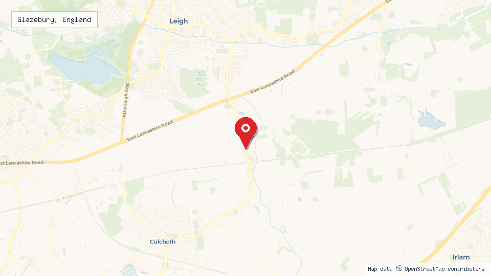 Street map of Glazebury, England with location pin