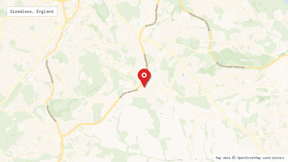 Street map of Gleadless, England with location pin