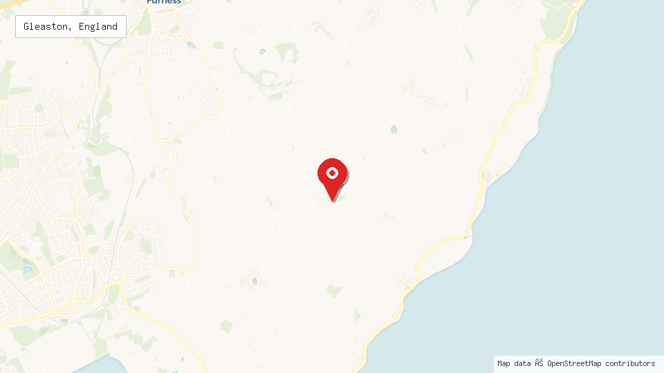 Street map of Gleaston, England with location pin