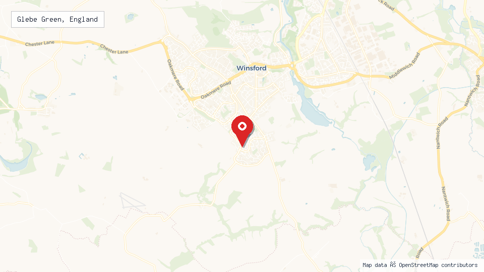 Street map of Glebe Green, England with location pin