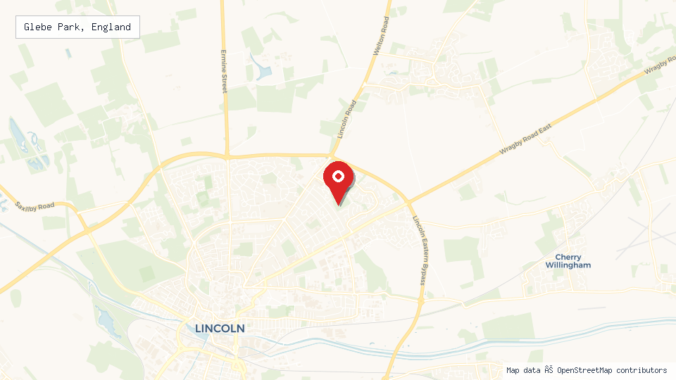 Street map of Glebe Park, England with location pin