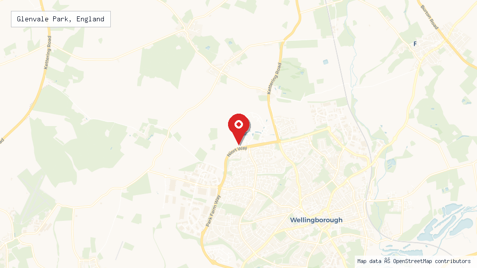 Street map of Glenvale Park, England with location pin