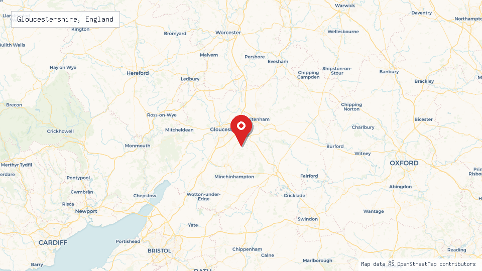 Street map of Gloucestershire, England with location pin