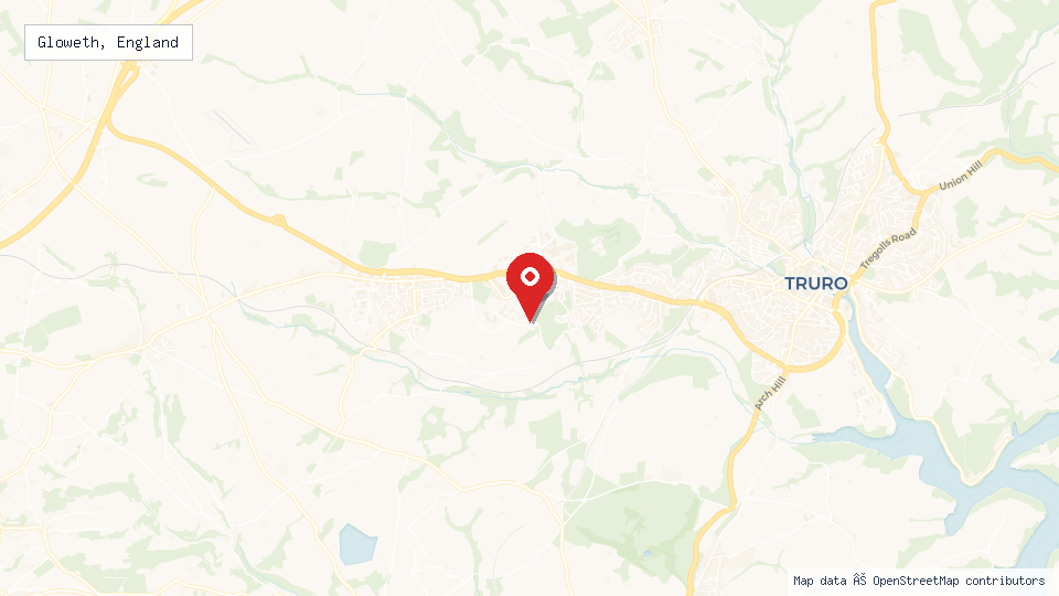Street map of Gloweth, England with location pin
