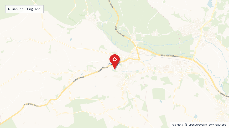 Street map of Glusburn, England with location pin