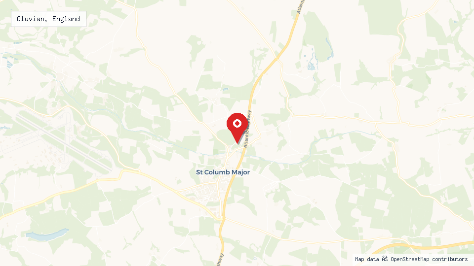 Street map of Gluvian, England with location pin
