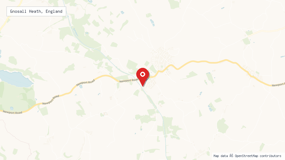 Street map of Gnosall Heath, England with location pin