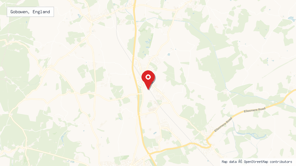 Street map of Gobowen, England with location pin