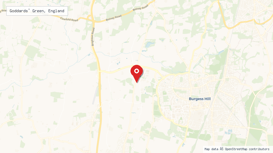 Street map of Goddards' Green, England with location pin