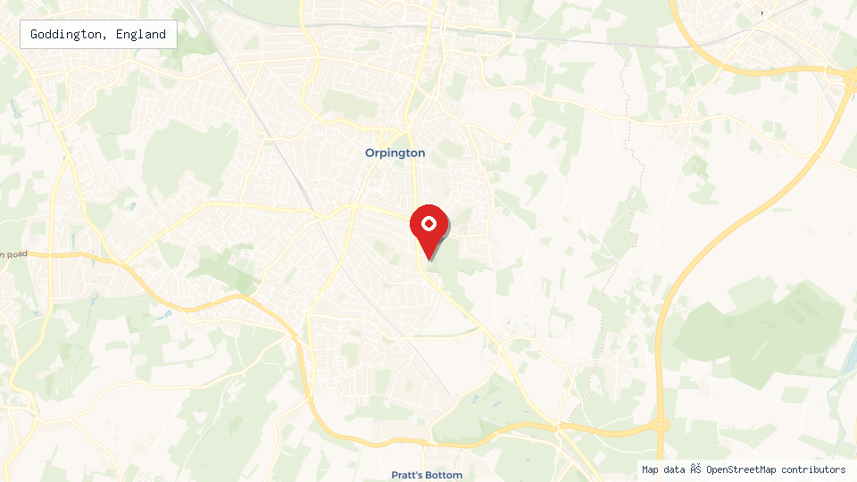 Street map of Goddington, England with location pin
