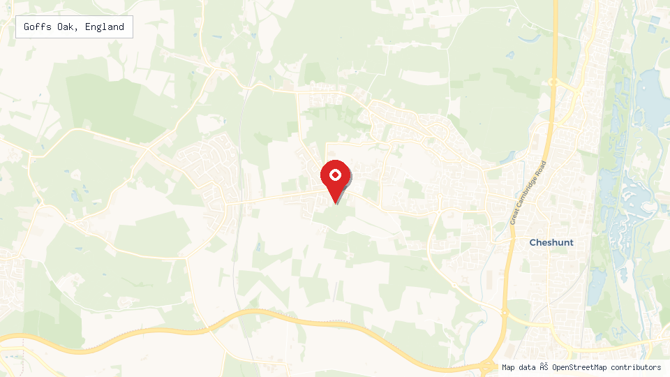 Street map of Goffs Oak, England with location pin