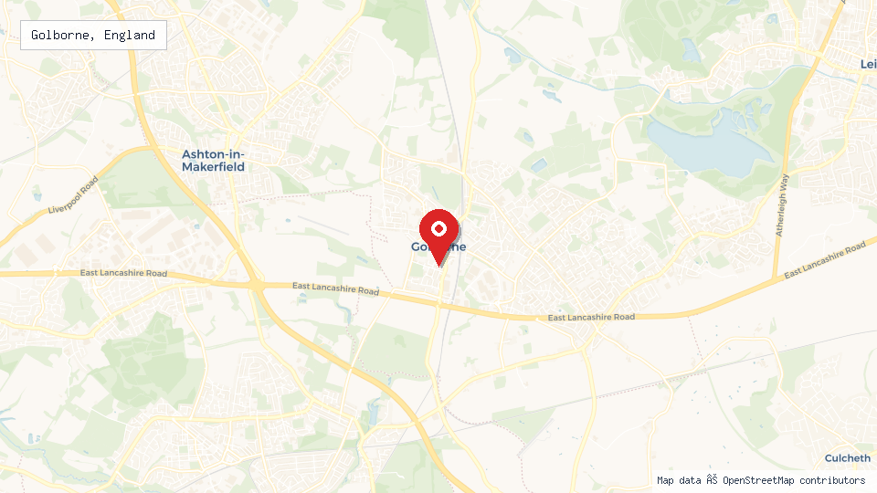 Street map of Golborne, England with location pin