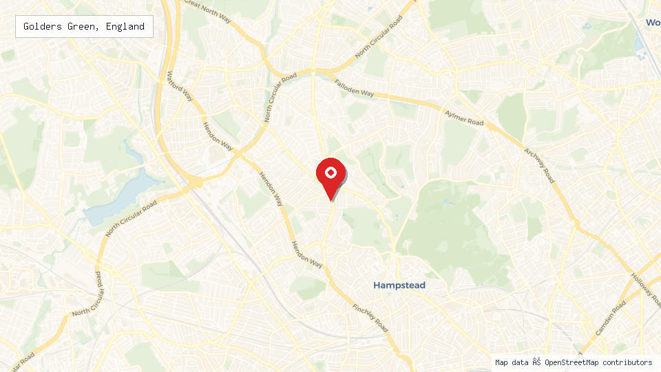 Street map of Golders Green, England with location pin