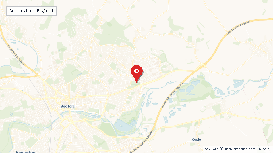 Street map of Goldington, England with location pin