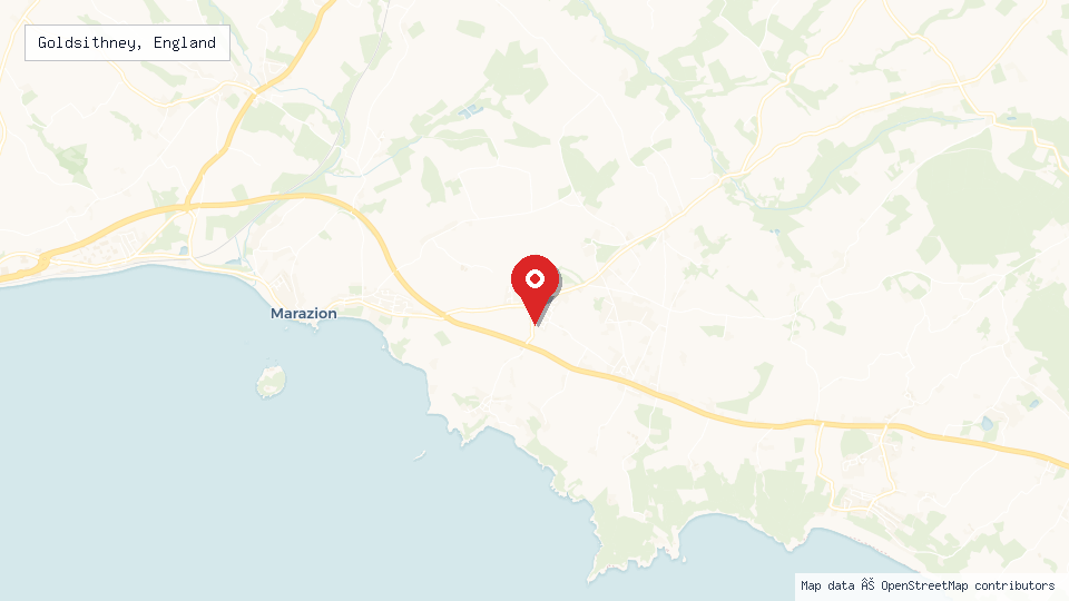 Street map of Goldsithney, England with location pin