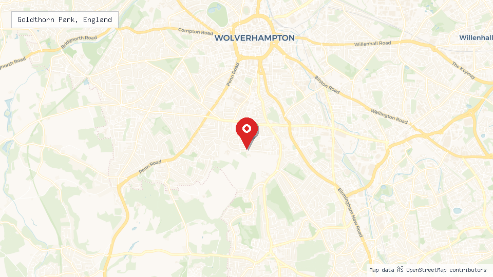Street map of Goldthorn Park, England with location pin
