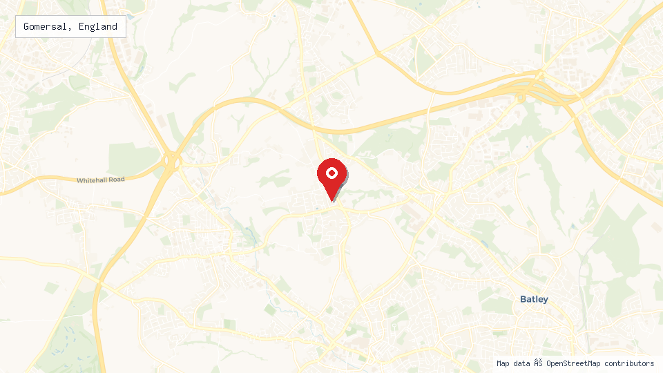 Street map of Gomersal, England with location pin