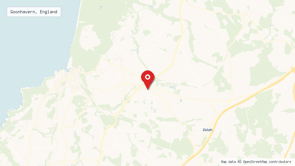 Street map of Goonhavern, England with location pin
