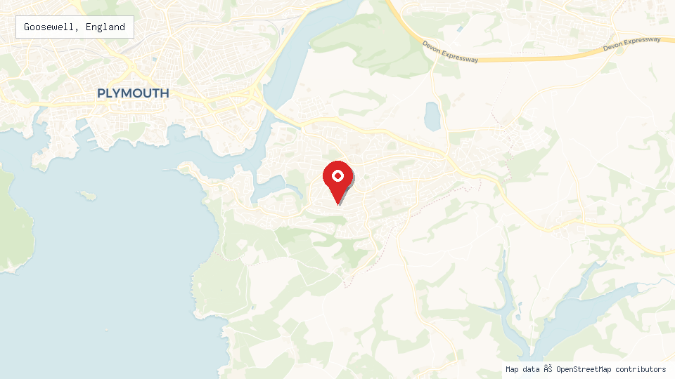 Street map of Goosewell, England with location pin