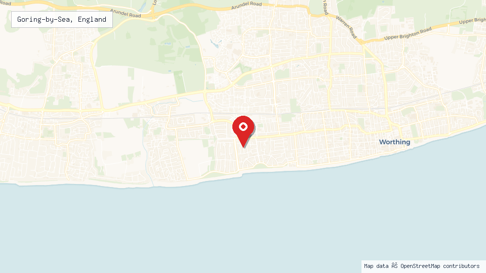 Street map of Goring-by-Sea, England with location pin