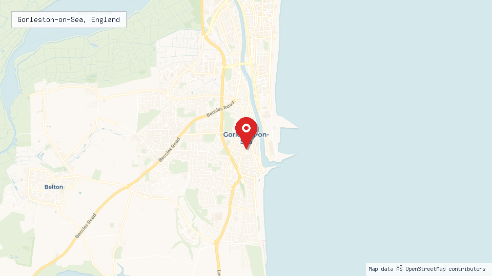 Street map of Gorleston-on-Sea, England with location pin