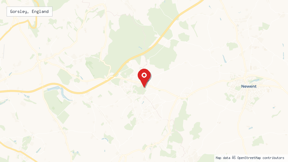 Street map of Gorsley, England with location pin