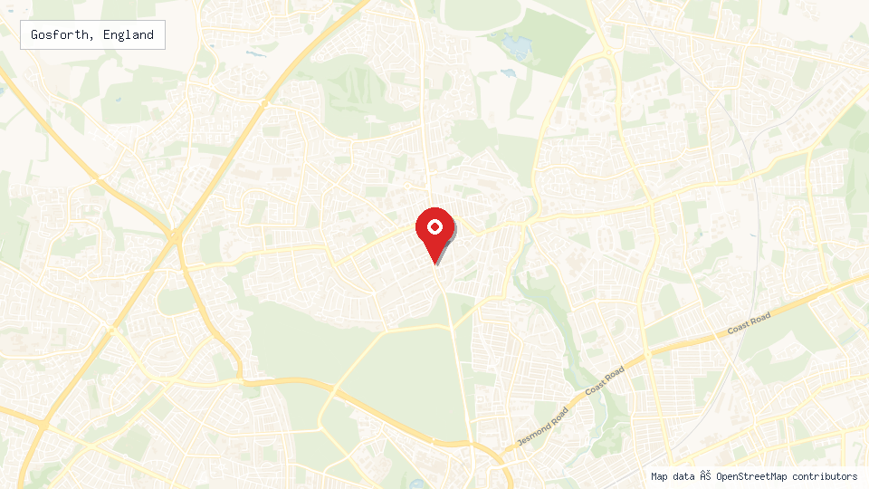 Street map of Gosforth, England with location pin