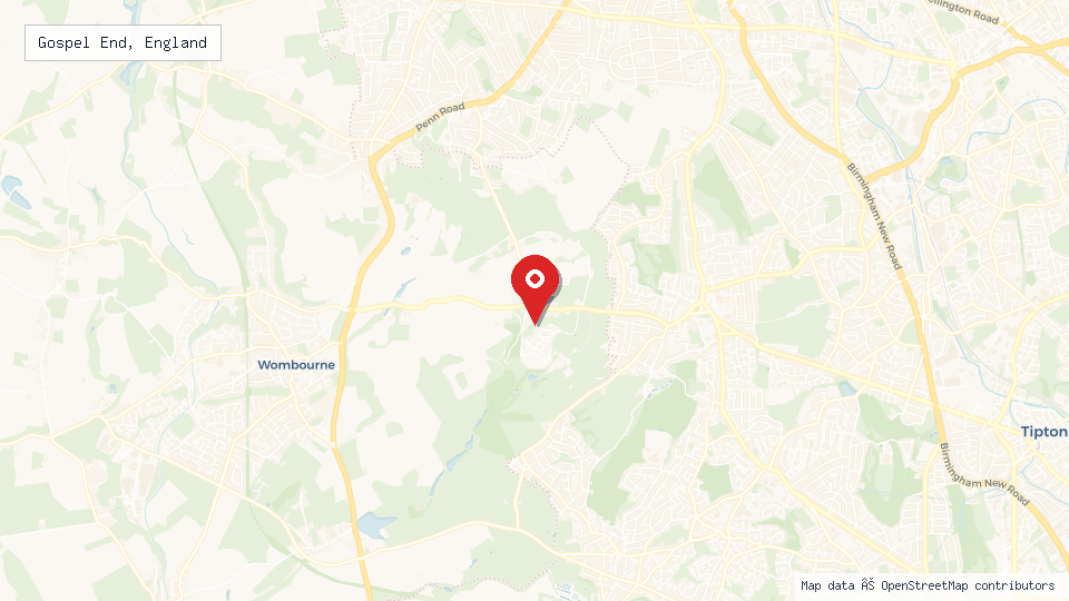 Street map of Gospel End, England with location pin
