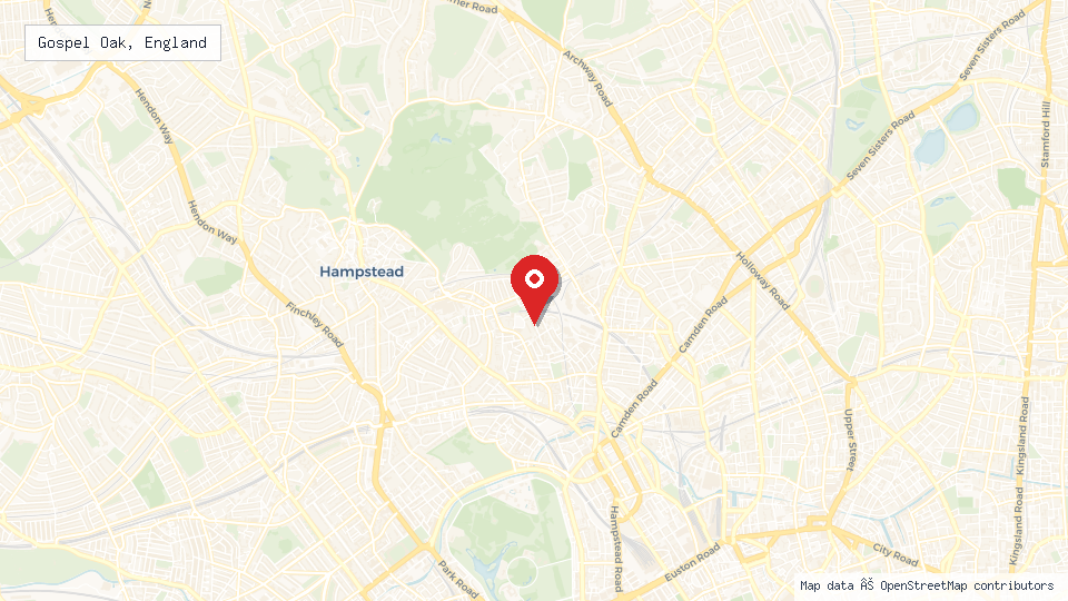 Street map of Gospel Oak, England with location pin