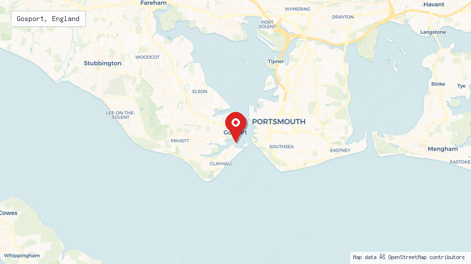 Street map of Gosport, England with location pin