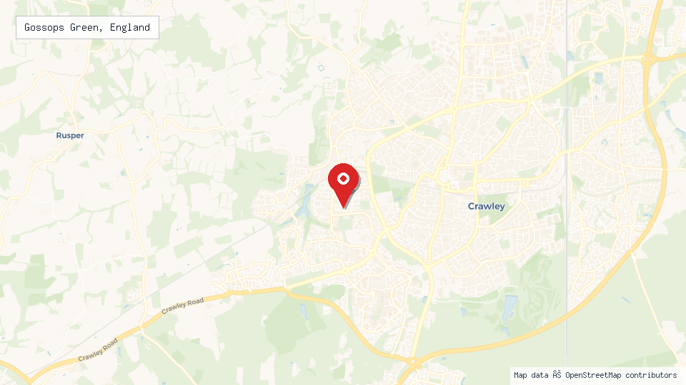 Street map of Gossops Green, England with location pin