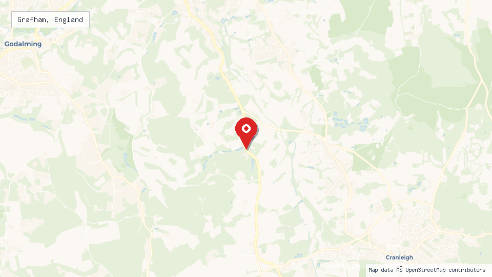 Street map of Grafham, England with location pin