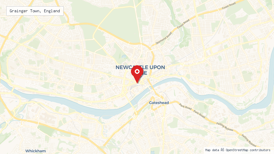 Street map of Grainger Town, England with location pin