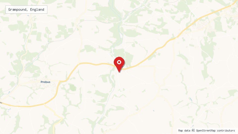 Street map of Grampound, England with location pin