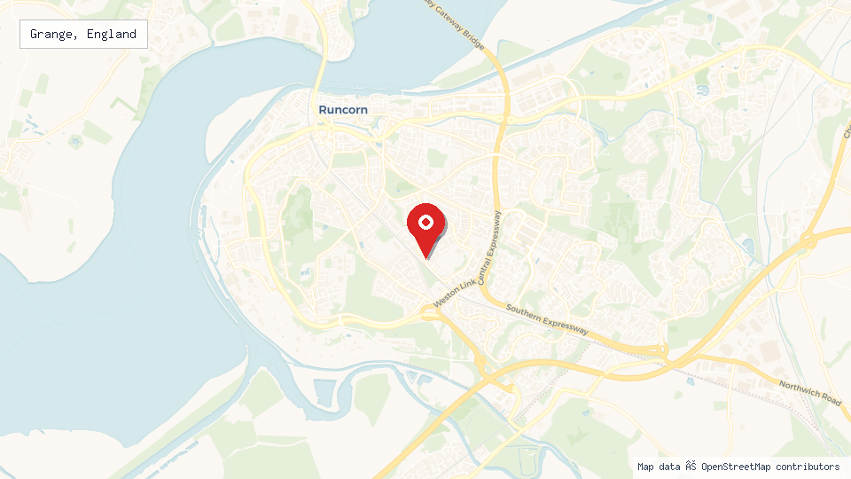 Street map of Grange, England with location pin