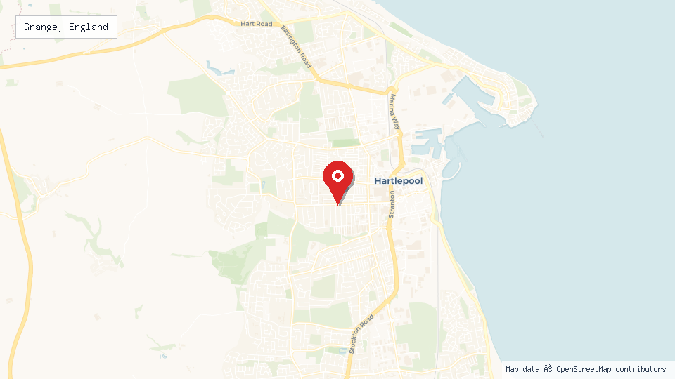 Street map of Grange, England with location pin