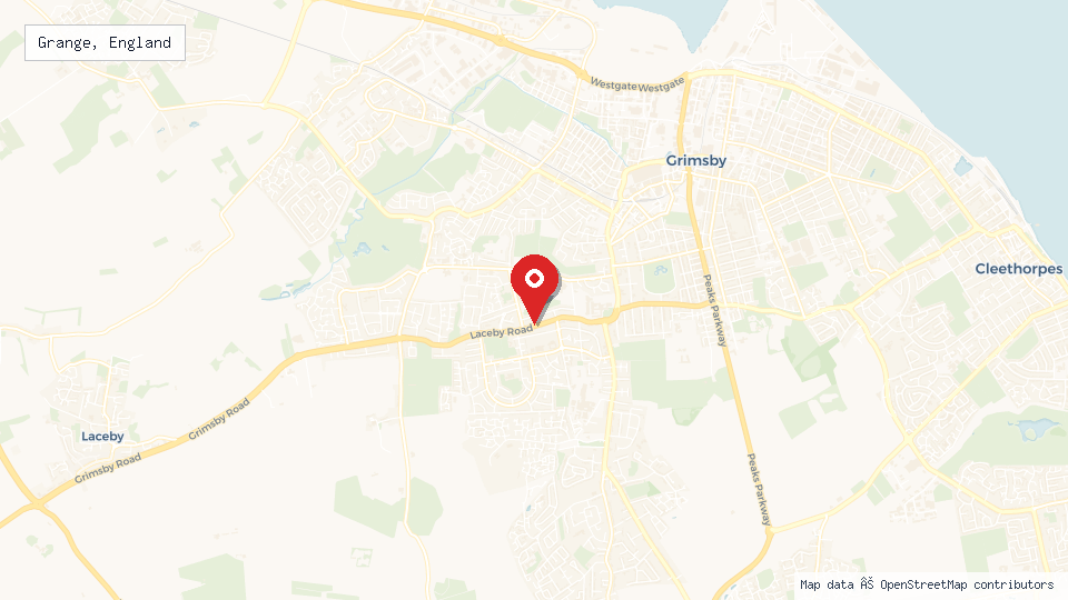 Street map of Grange, England with location pin