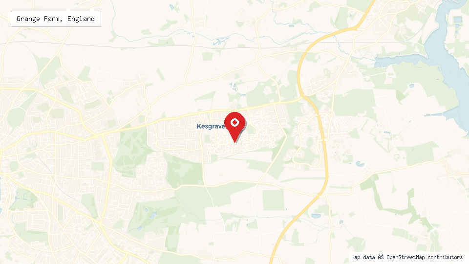 Street map of Grange Farm, England with location pin