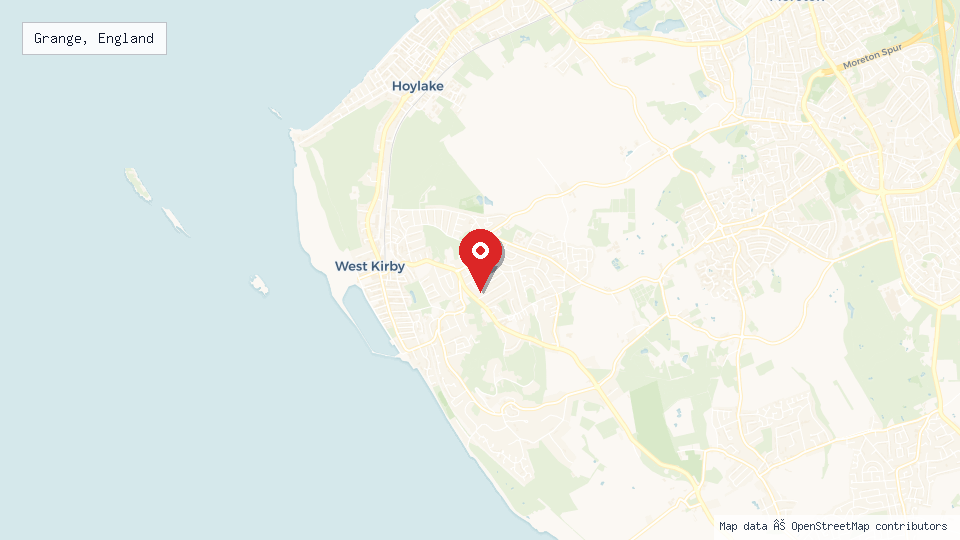 Street map of Grange, England with location pin