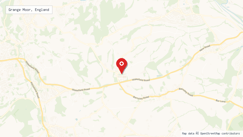 Street map of Grange Moor, England with location pin
