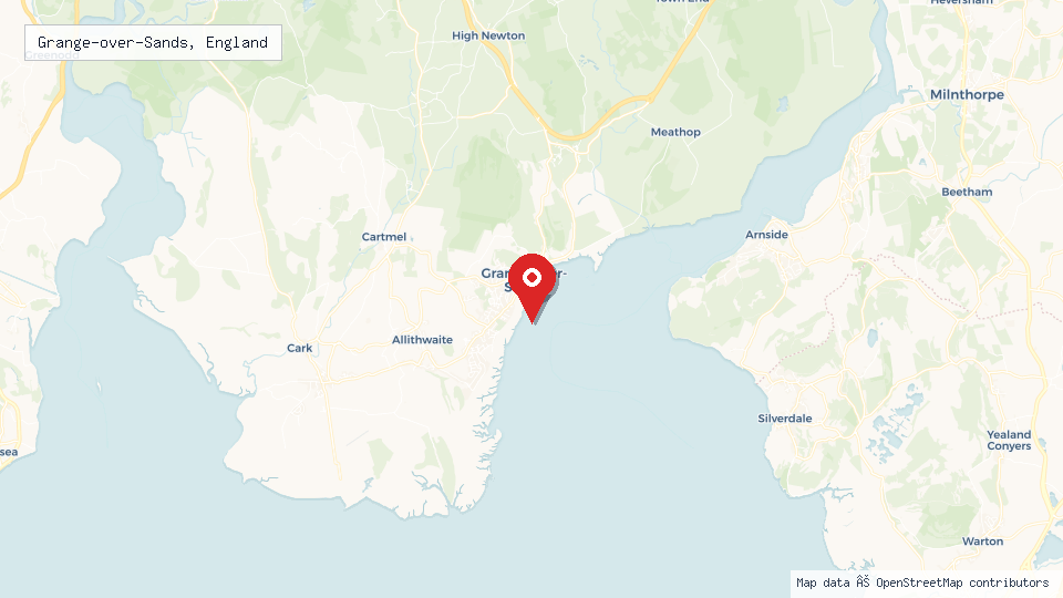 Street map of Grange-over-Sands, England with location pin