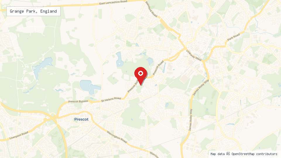 Street map of Grange Park, England with location pin