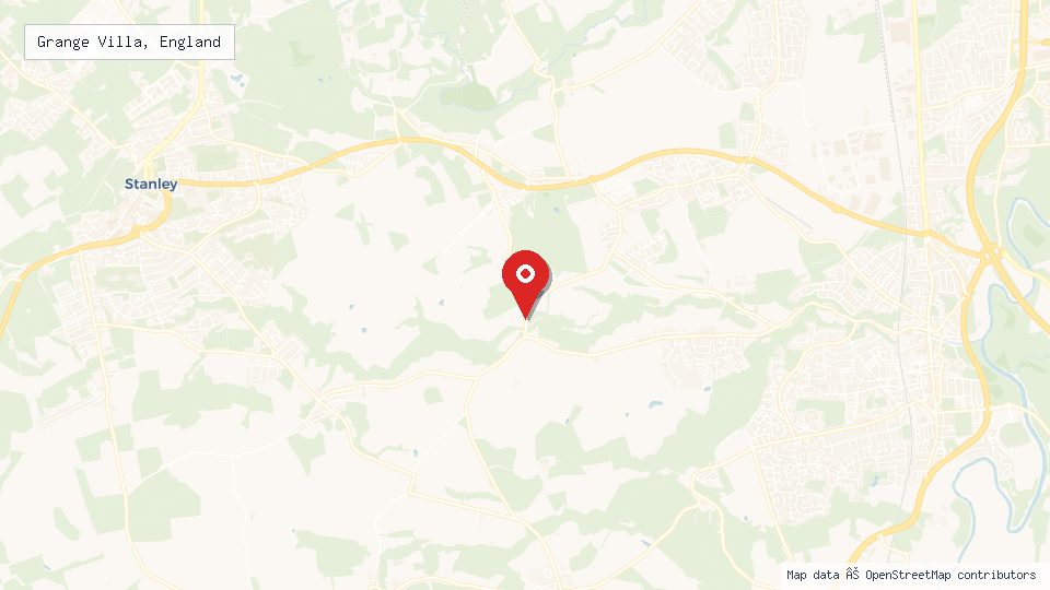 Street map of Grange Villa, England with location pin