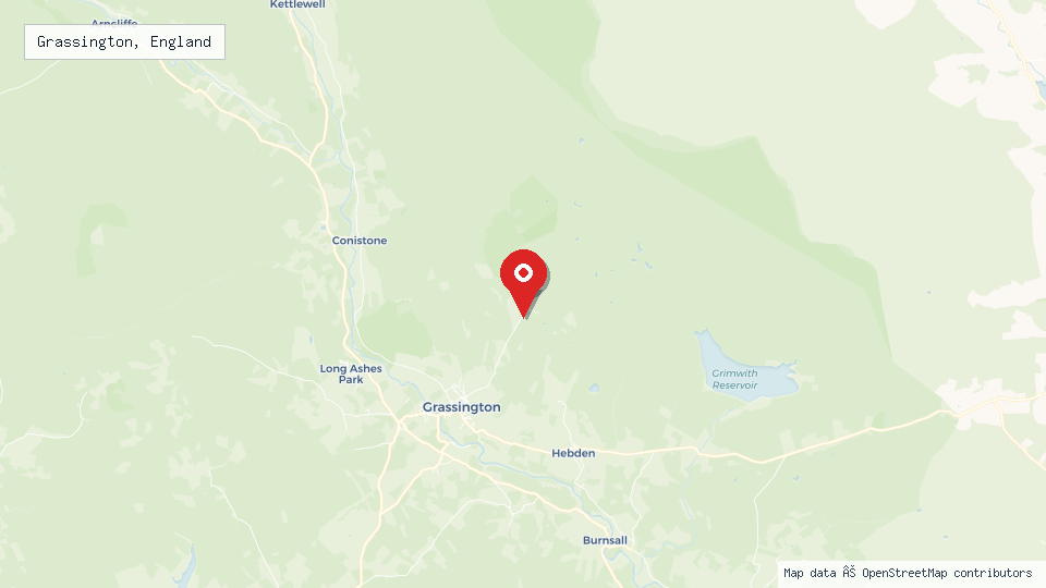 Street map of Grassington, England with location pin